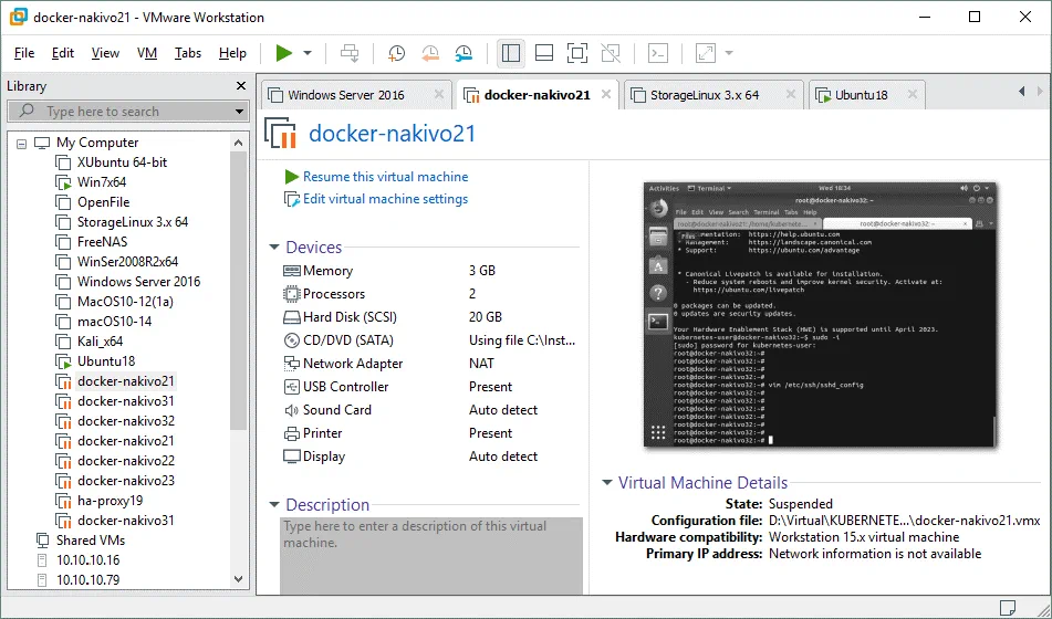 The graphical user interface of VMware Workstation Pro