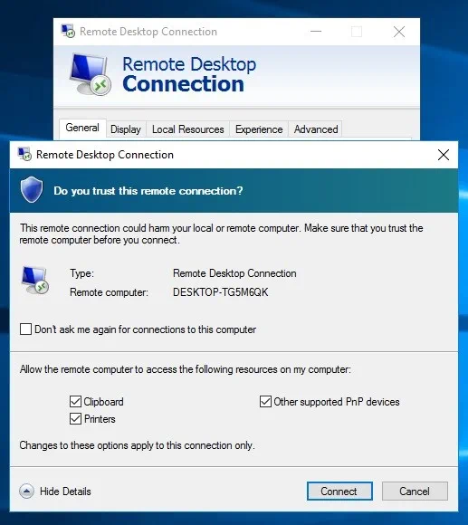 Trusting remote connection (Hyper-V USB Passthrough)