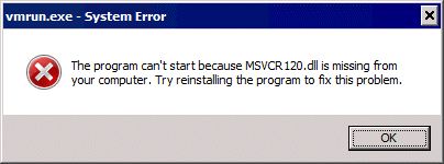 Using the CLI for VMware Player - Error MSVCR120.dll is missing