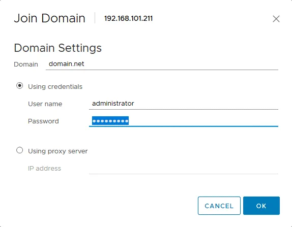 Adding an ESXi host to a domain.