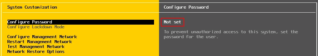 An ESXi password is not set for the user.