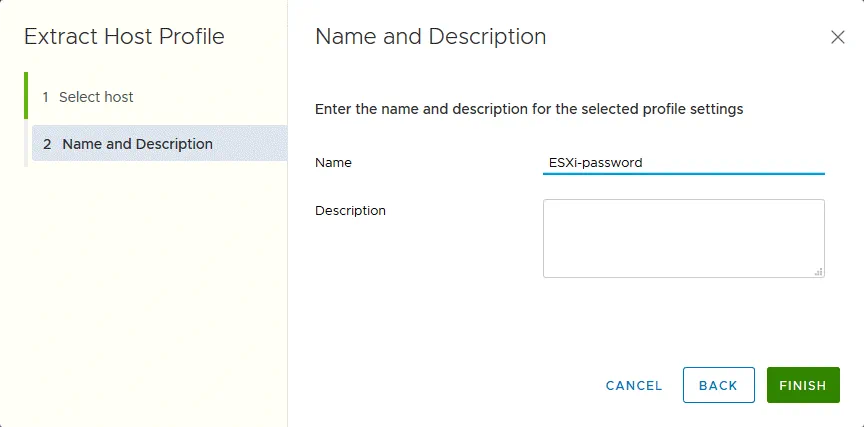Entering a name for a host profile used to reset an ESXi password.