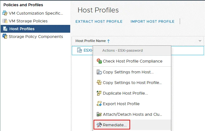 Remediate the ESXi host with the host profile that contains new ESXi password settings.