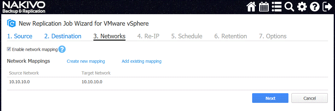 Disaster recovery replication Networks tab of the New Replication Job Wizard for VMware vSphere11
