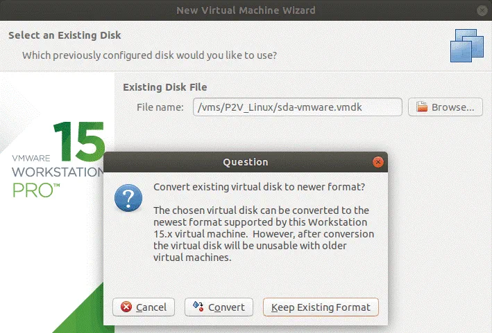 A suggestion to convert a virtual disk created for P2V Linux conversion to a newer format