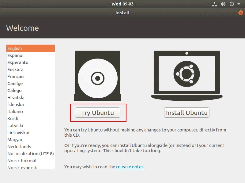 Booting from the Ubuntu installation disk to fix the GRUB boot loader error occurred during VMware P2V Linux conversion