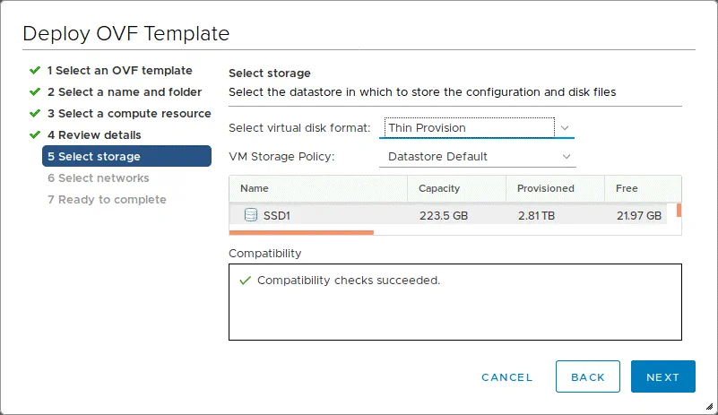Selecting storage on the final stage of VMware P2V Linux migration to an ESXi host