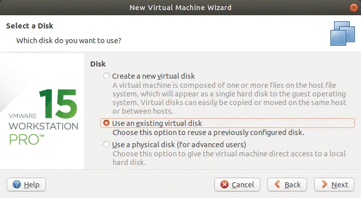 Using an existing virtual disk created after converting a physical disk to a virtual disk