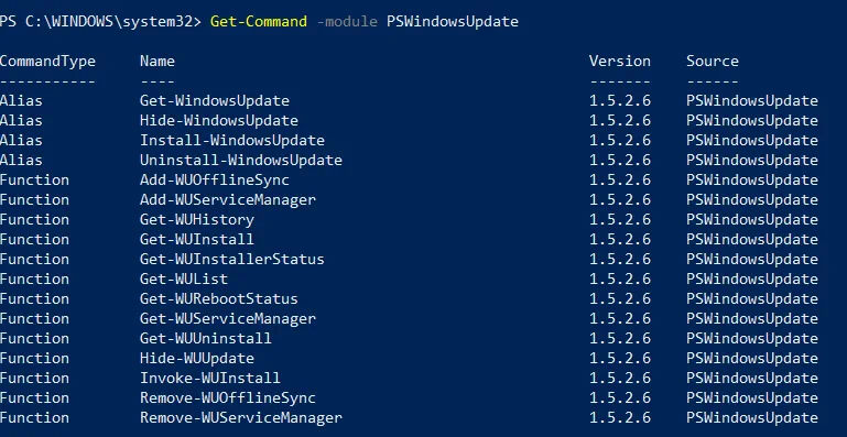 List of PSWindowsUpdate commands (automate Windows updates)