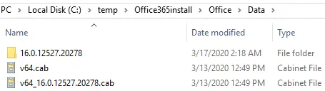 Archivos descargados para instalar Office 365 ProPlus