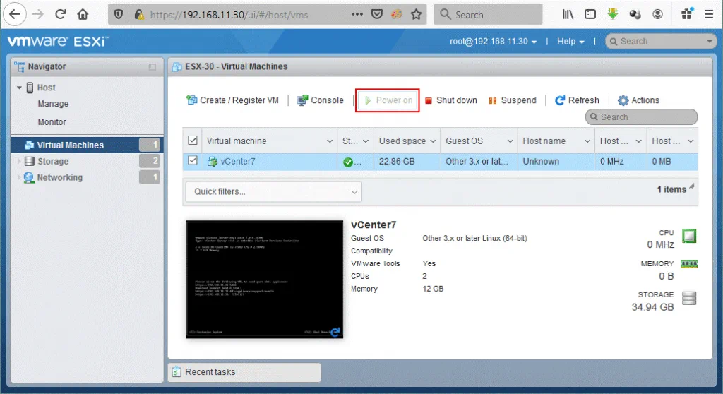 vSphere-installation-and-setup_the-vCenter-VM-is-powered-on