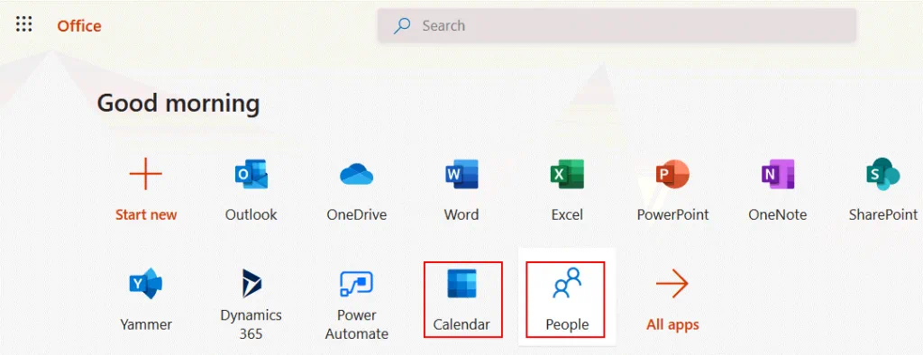 Selecting-Calendar-in-the-list-of-Office-365-web-apps
