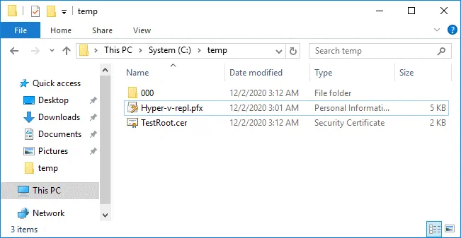 Certificates are exported to files