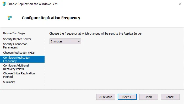 Configuring Hyper-V replication frequency