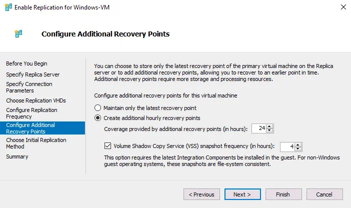 Configuring additional recovery points