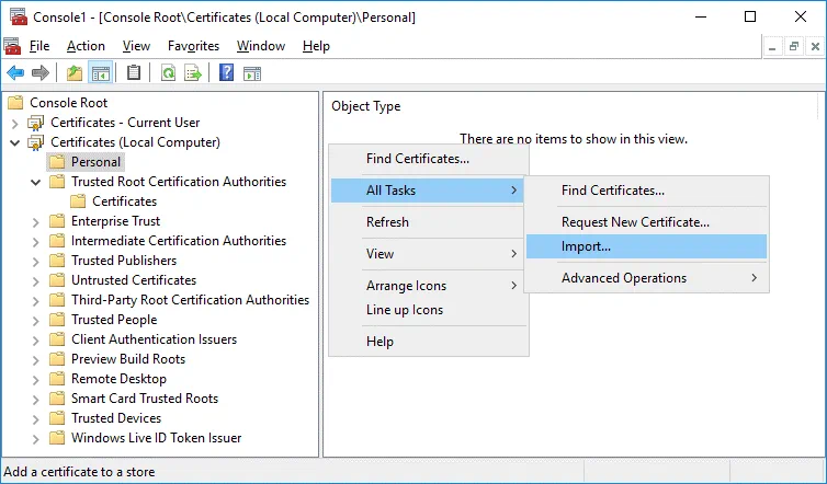 Importing certificates to a Hyper-V replica server