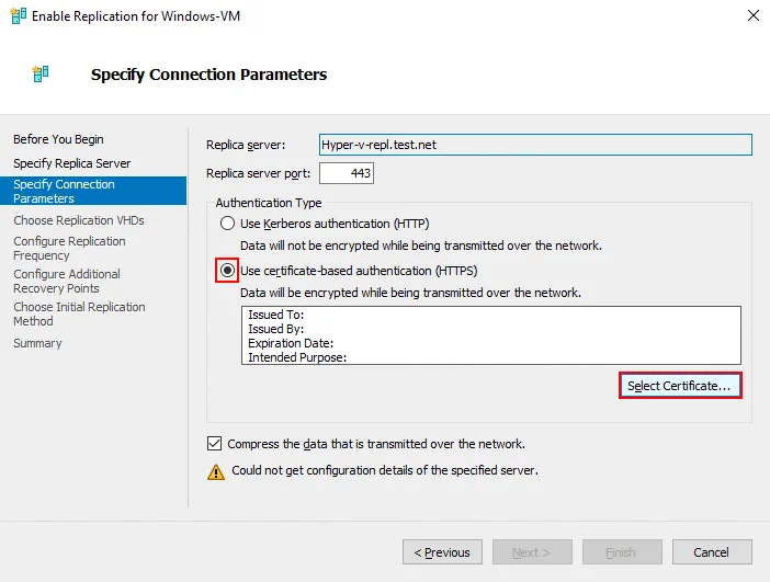 Specifying connection parameters to use certificate-based authentication