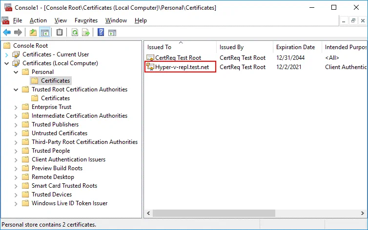 The certificates are imported on the replica server