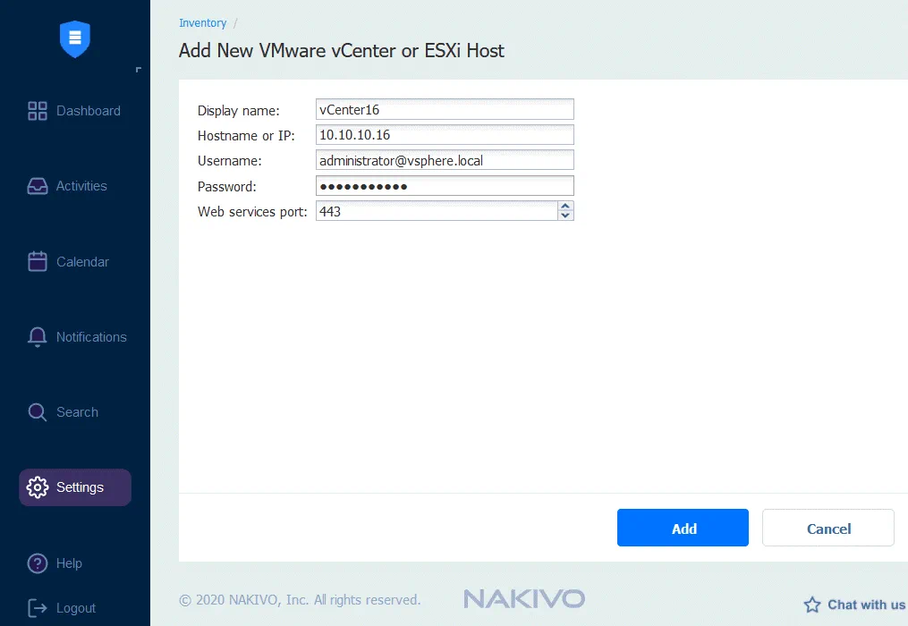 Adding VMware vCenter to inventory