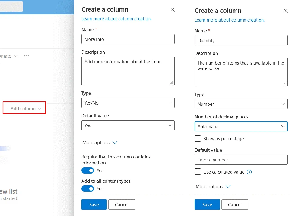 Adding columns to a SharePoint list before creating SharePoint forms