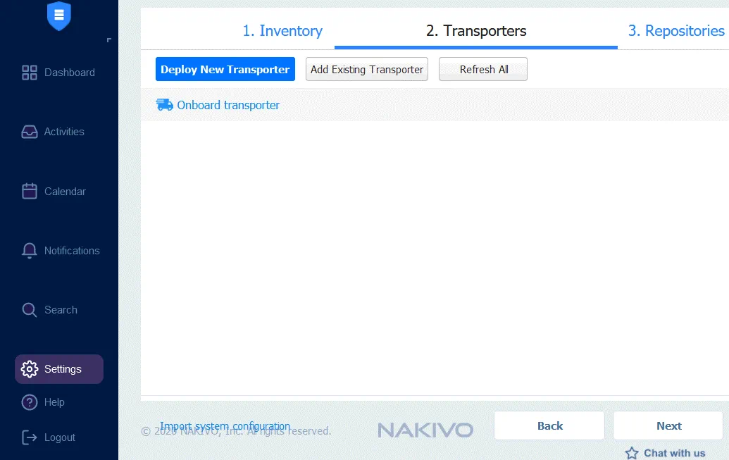 Configuración de los transportadores en NAKIVO Backup & Replication