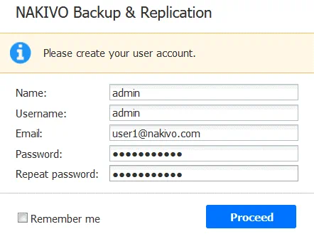 Creating a user account in NAKIVO Backup & Replication installed on NAS