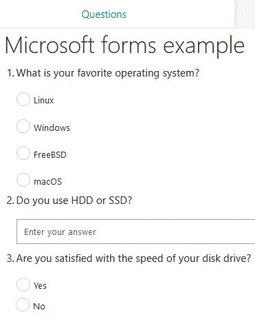 Questions in Microsoft Forms are ready to be published