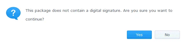 The notification message about missing digital signature