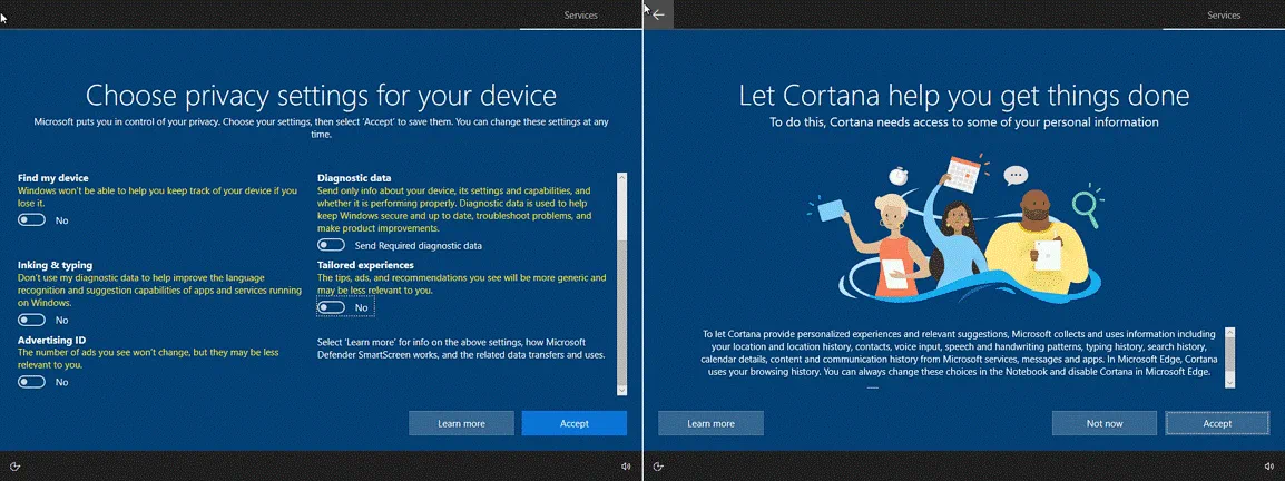 Configuración de los ajustes de privacidad al instalar Windows 10