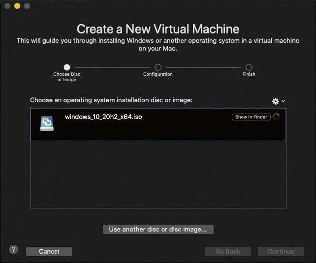 Creating a new virtual machine in VMware Fusion