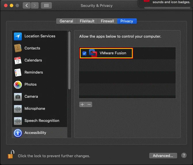 Enabling VMware Fusion in macOS privacy settings