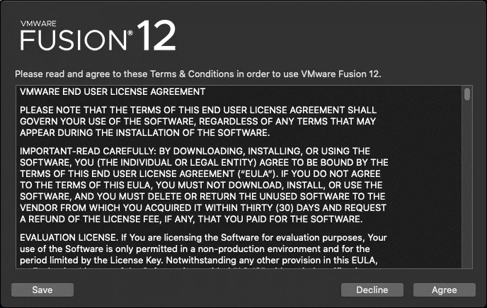 Acuerdo de licencia de VMware Fusion