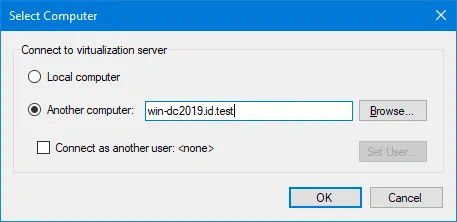 Connecting to the remote Hyper-V Server