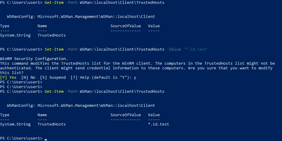 Editing the list of trusted hosts in PowerShell