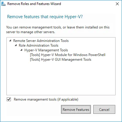 Removing Hyper-V features in Windows Server
