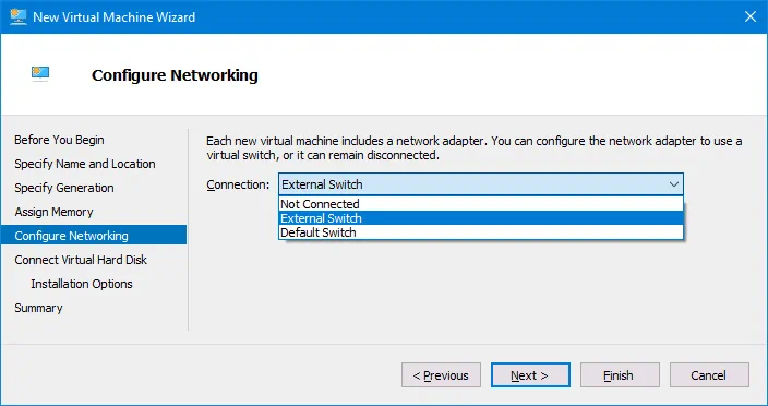 Selecting a virtual switch for VM network connection