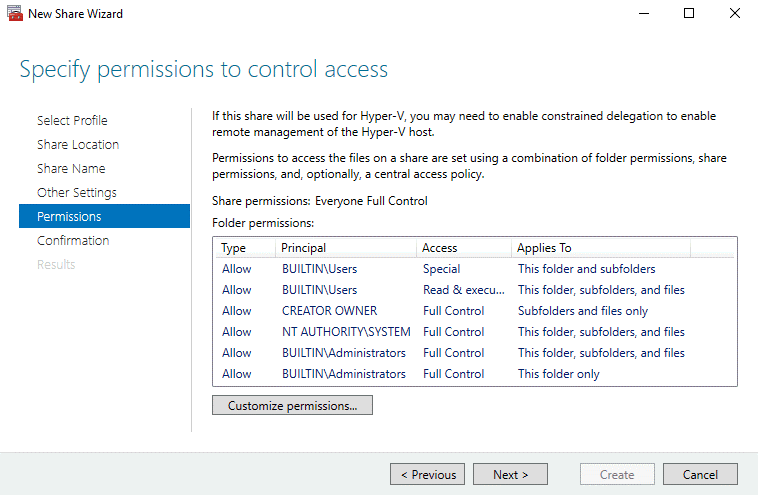 Specifying permissions for a Scale-Out File Server used with Hyper-V