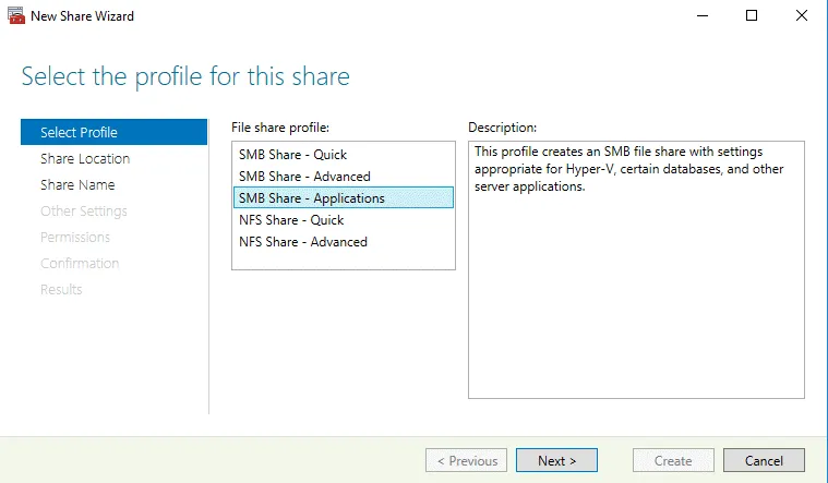Selecting SMB Share - Applications For Working With Hyper-V