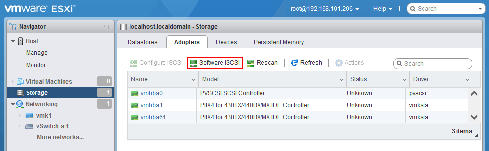 Adding a software iSCSI adapter for connecting network storage to an ESXi host