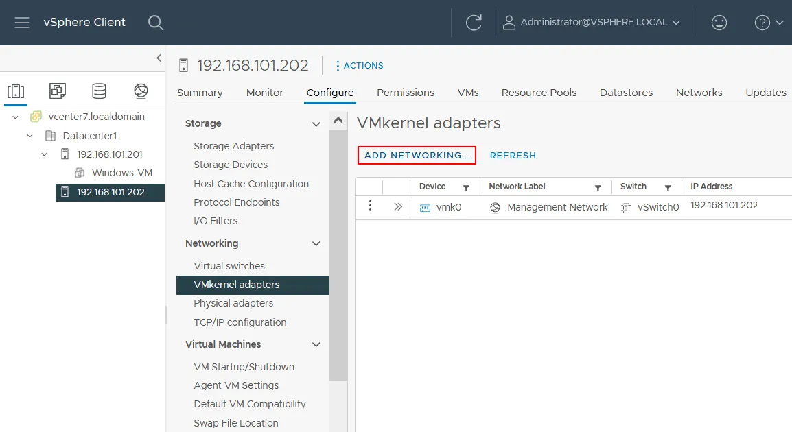 How to configure vMotion for an ESXi host in vSphere Client