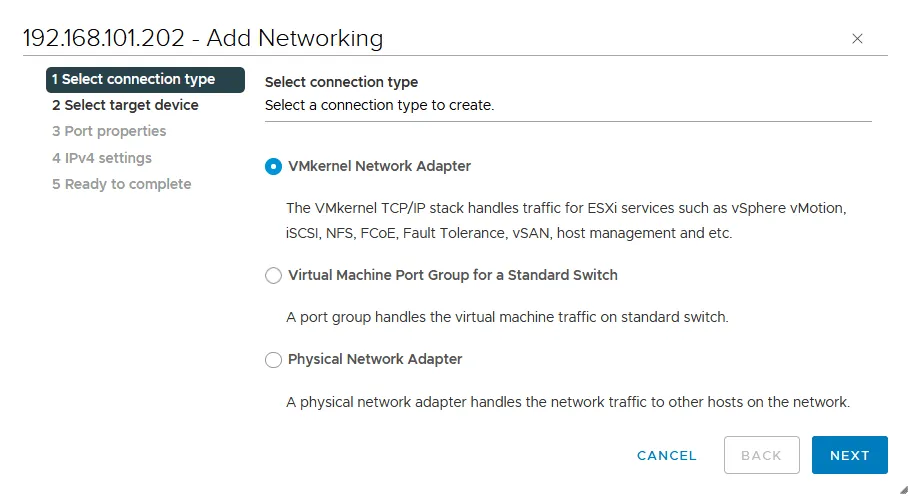 How to configure vMotion – adding a VMkernel network adapter