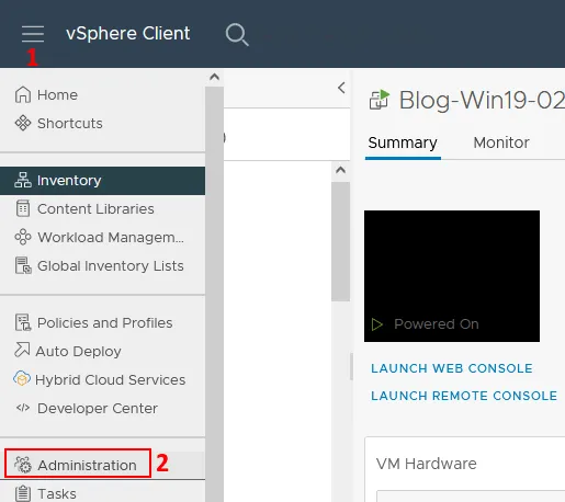 Opening administration configuration for vCenter AD integration
