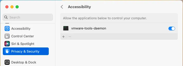 vmware-tools-daemon is now the allowed application