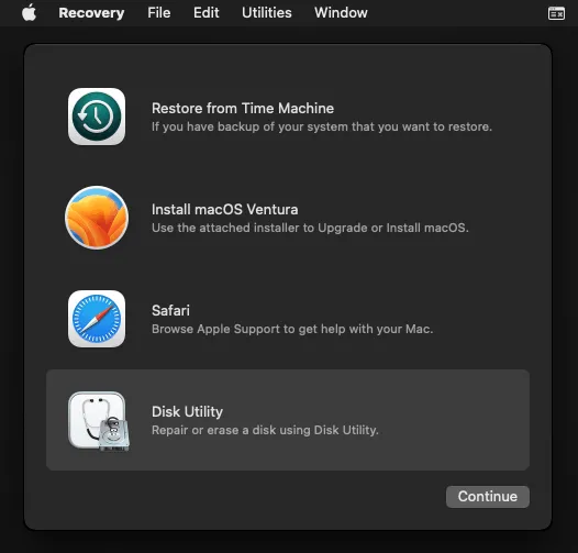 opening the disk utility in the macOS installer