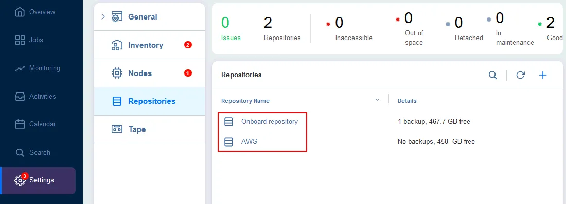 Backup repositories on-premises and in the public cloud