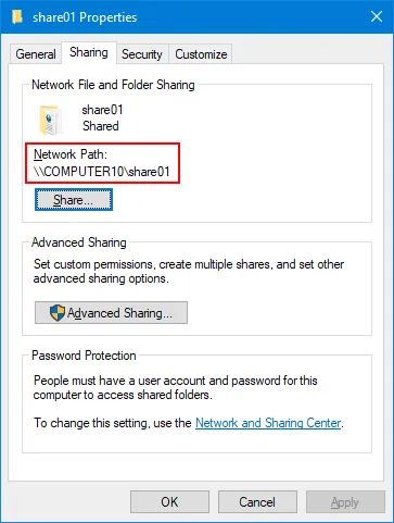 Checking a network path to a shared folder