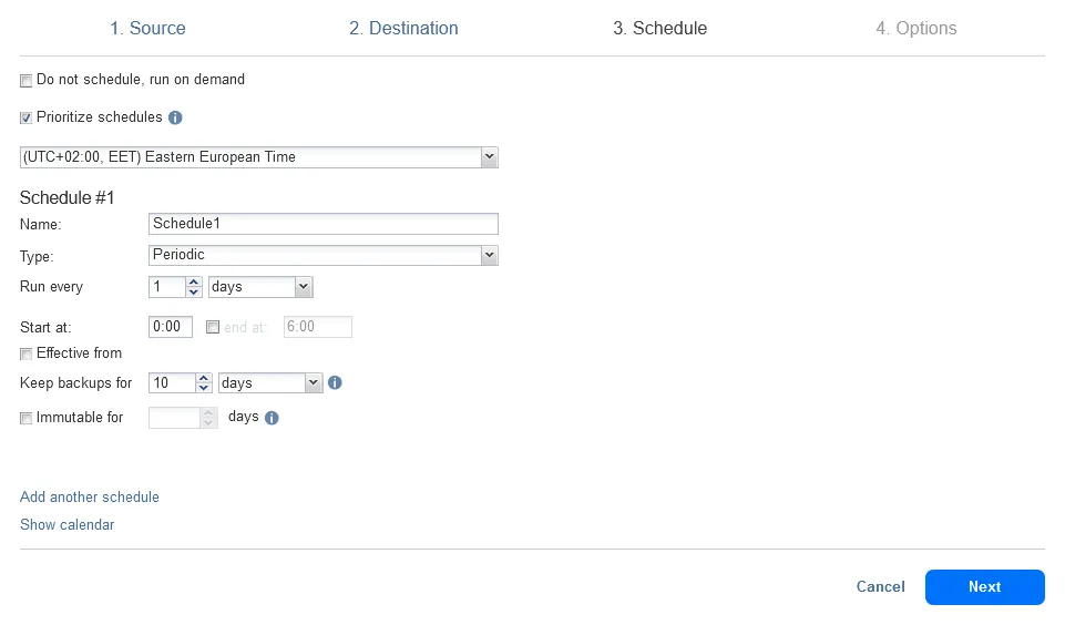 Configuring scheduling and retention for a backup job