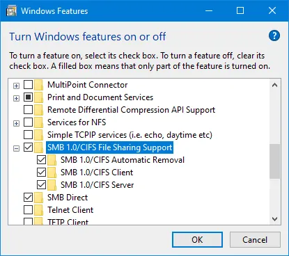 Cómo activar SMB 1 en Windows